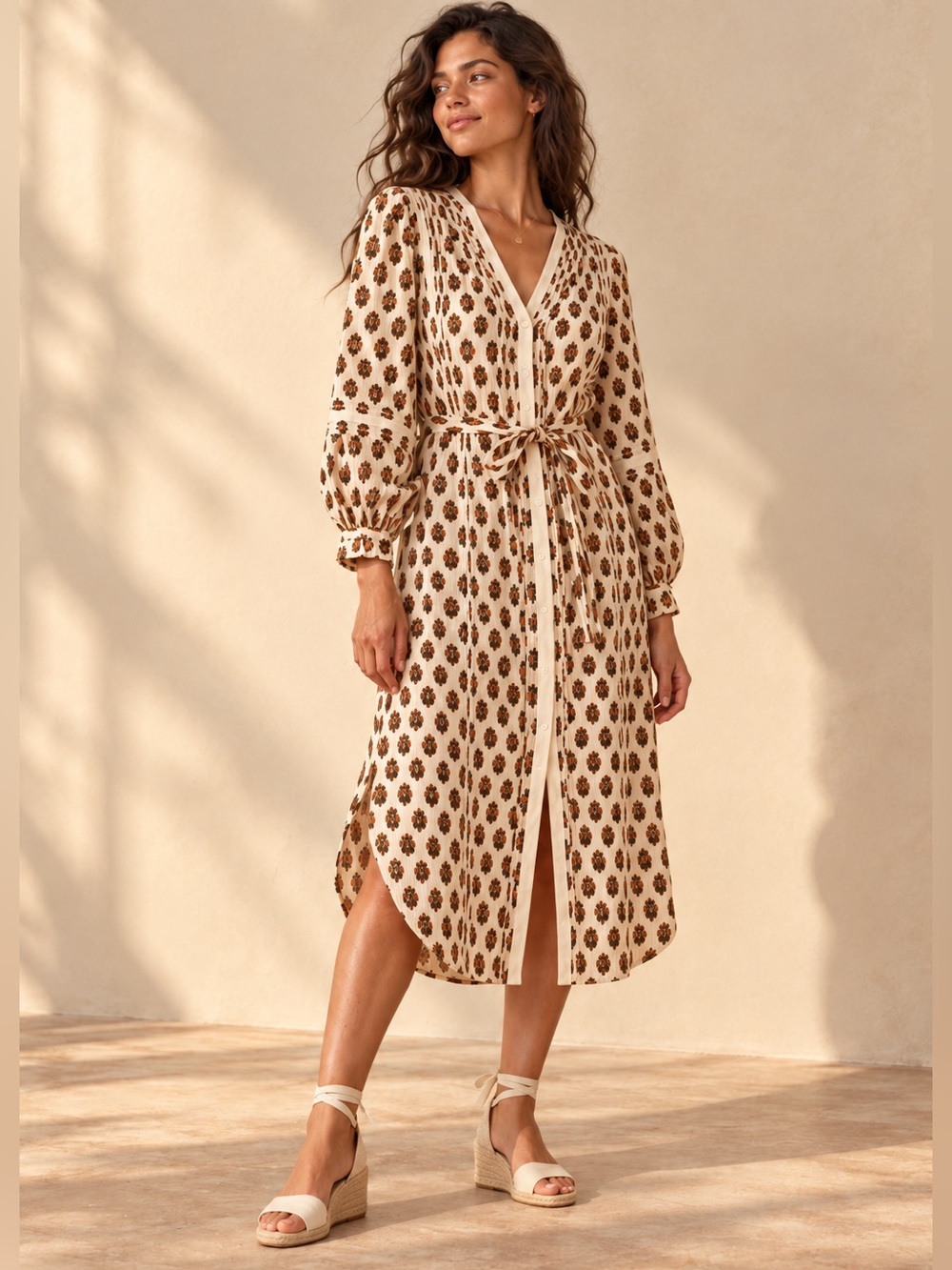 NWT Sonmer Casilda Floral Print Belted Midi Dress Size S